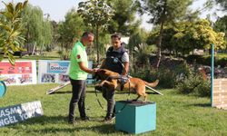 Manisalı minik öğrenciler eğitimli köpeklerin gösterisine hayran kaldı