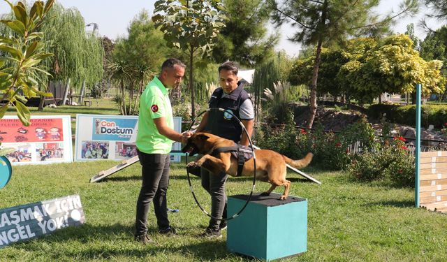 Manisalı minik öğrenciler eğitimli köpeklerin gösterisine hayran kaldı