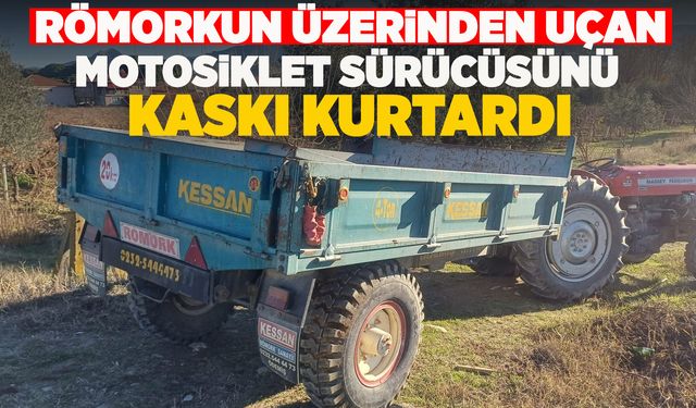 Manisa'da traktör ile çarpışan motosiklet sürücüsünü kaskı kurtardı