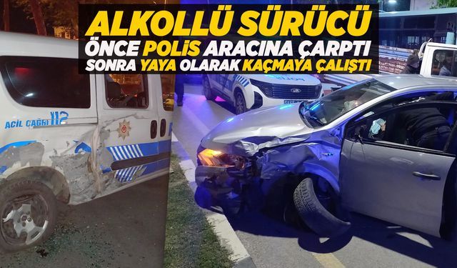 Manisa'da dur ihtarına uymayan sürücü polis aracına çarptı