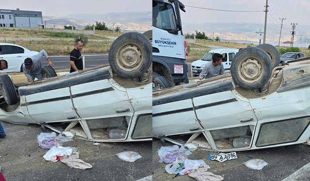 Manisa-Denizli Yolu'nda iki otomobil çarpıştı: Bir araç takla atarak ters döndü