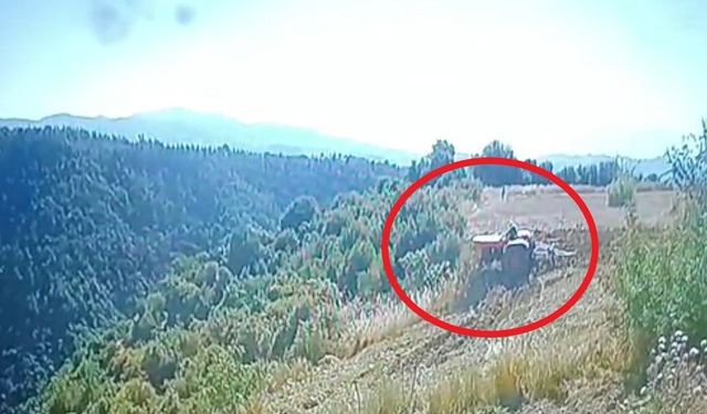 Traktör altında kalan çiftçinin hayatını kaybettiği kaza anı
