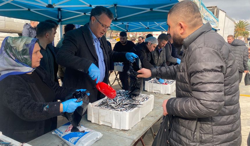 Manisa'da 1 saatte 8 ton hamsi dağıtıldı