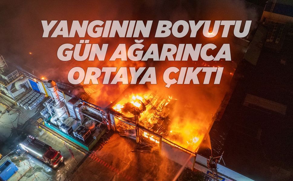 İnci Akü’deki yangının hasarı böyle görüntülendi