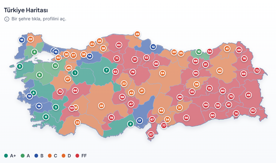 Öğrenci Dostu Şehirler Sıralaması Harita